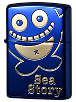 クジラッキー Zippo A柄(ブルー×シルバー)